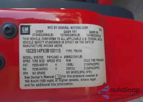 2003 Chevrolet Ssr Ls из США, поврежденный, VIN 1GCES14PX3B100113